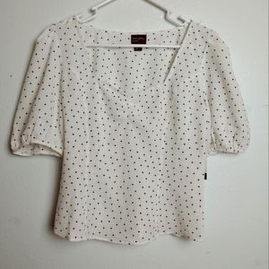 Free Press Crop Top Blouse Women's Size M Ivory - Black Printed Dot Casual